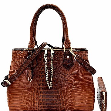 Chain Accent Crocodile 2-Way Satchel Wallet SET MH-LSD0161W