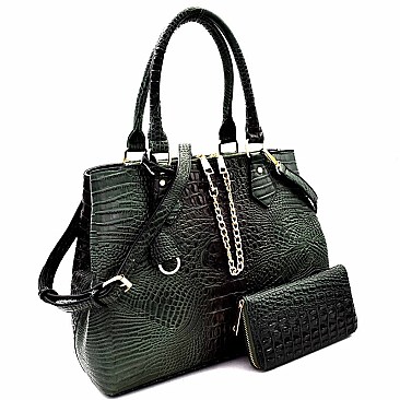 Chain Accent Crocodile 2-Way Satchel Wallet SET MH-LSD0161W