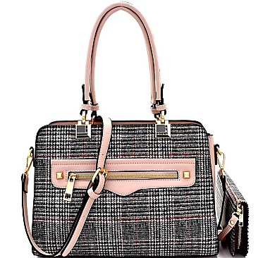 Checker Plaid Print Structured Satchel Wallet SET MH-LW1930