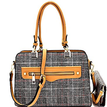 Checker Plaid Print Structured Satchel Wallet SET MH-LW1930