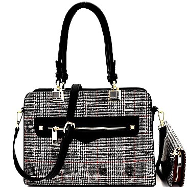 Checker Plaid Print Structured Satchel Wallet SET MH-LW1930