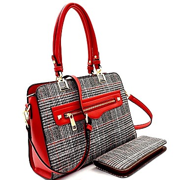 Checker Plaid Print Structured Satchel Wallet SET MH-LW1930