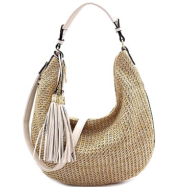 2-Way Woven Straw Expandable Hobo