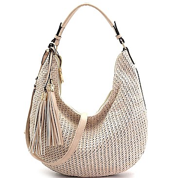 2-Way Woven Straw Expandable Hobo