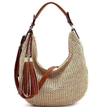 2-Way Woven Straw Expandable Hobo