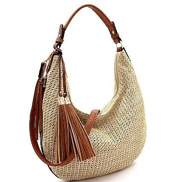 2-Way Woven Straw Expandable Hobo
