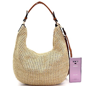 2-Way Woven Straw Expandable Hobo
