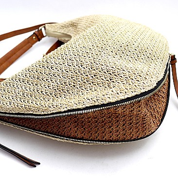 2-Way Woven Straw Expandable Hobo