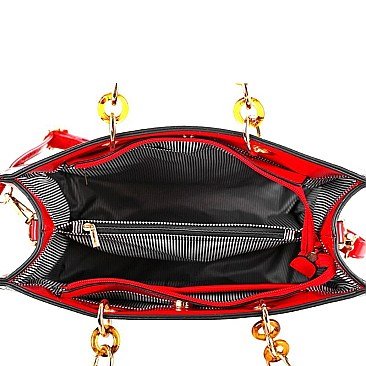 Magazine Print Linked Chain Accent 2 in 1 Tote SET MH-MB2011S