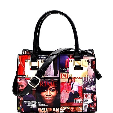Magazine Print Hardware Accent 2-Way Medium Satchel