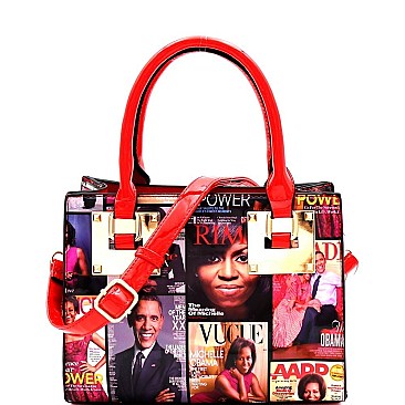 Magazine Print Hardware Accent 2-Way Medium Satchel