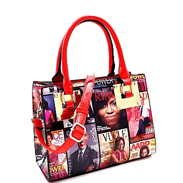 Magazine Print Hardware Accent 2-Way Medium Satchel