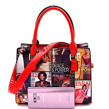 Magazine Print Hardware Accent 2-Way Medium Satchel