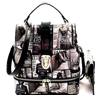 Obama Handbags Print 2 in 1 Convertible Backpack Satchel