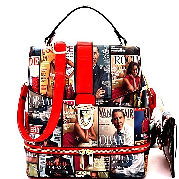 Obama Handbags Print 2 in 1 Convertible Backpack Satchel