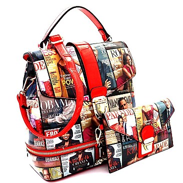 Obama Handbags Print 2 in 1 Convertible Backpack Satchel