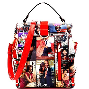 Obama Handbags Print 2 in 1 Convertible Backpack Satchel