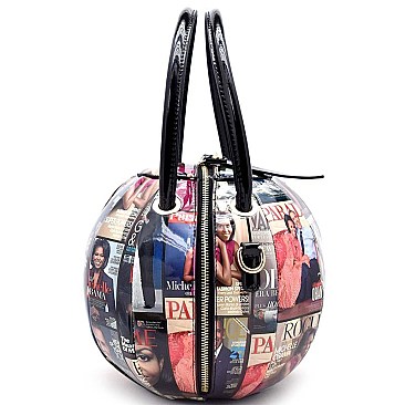 Obama Magazine Print Ball-Shaped Zip Top Satchel RZ-MB5003