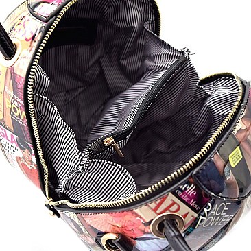 Obama Magazine Print Ball-Shaped Zip Top Satchel RZ-MB5003