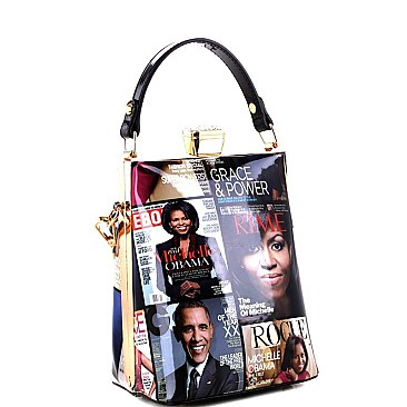Magazine Print Jewel-Top Frame 2-Way Medium Satchel MH-MB5012