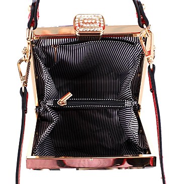 Magazine Print Jewel-Top Frame 2-Way Medium Satchel MH-MB5012