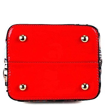Magazine Print Jewel-Top Frame 2-Way Medium Satchel MH-MB5012