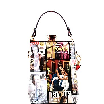Magazine Print Jewel-Top Frame 2-Way Medium Satchel MH-MB5012