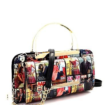Smartphone Friendly Magazine Print Metal Handle Wallet Cross Body MH-MB5013