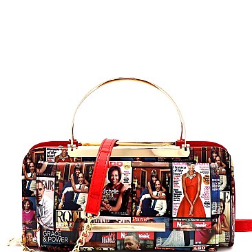 Smartphone Friendly Magazine Print Metal Handle Wallet Cross Body MH-MB5013