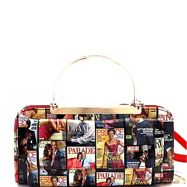 Smartphone Friendly Magazine Print Metal Handle Wallet Cross Body MH-MB5013