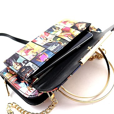 Smartphone Friendly Magazine Print Metal Handle Wallet Cross Body MH-MB5013