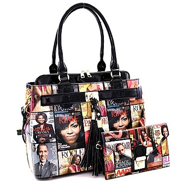 Michelle Obama Tassel Accent 2 in 1 Satchel Set MH-MB5014S