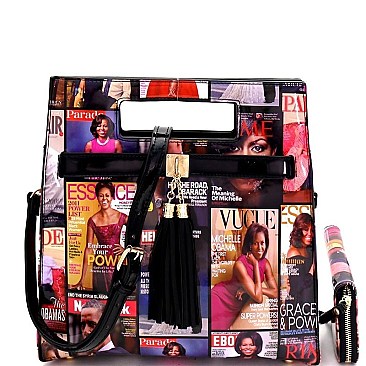 Obama Mag Print Patent Satchel Wallet Set