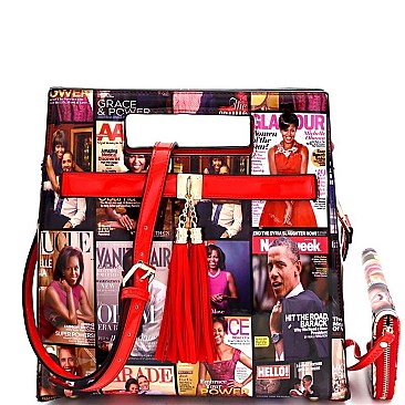 Obama Mag Print Patent Satchel Wallet Set