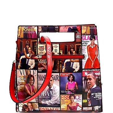 Obama Mag Print Patent Satchel Wallet Set