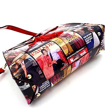 Obama Mag Print Patent Satchel Wallet Set