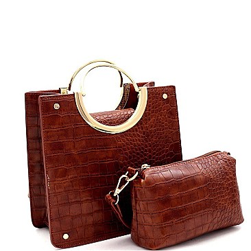 ROUND HANDLE 2 IN 1 CROCODILE PRINT SATCHEL SET