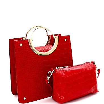 ROUND HANDLE 2 IN 1 CROCODILE PRINT SATCHEL SET