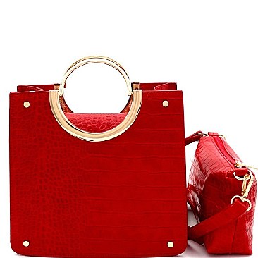 ROUND HANDLE 2 IN 1 CROCODILE PRINT SATCHEL SET