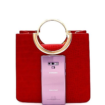 ROUND HANDLE 2 IN 1 CROCODILE PRINT SATCHEL SET