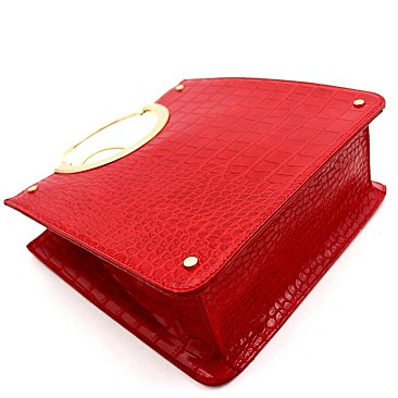 ROUND HANDLE 2 IN 1 CROCODILE PRINT SATCHEL SET