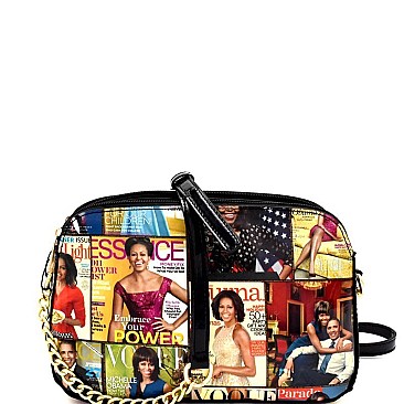 Multi-Compartment Magazine Print Patent Cross Body OA2702-LP
