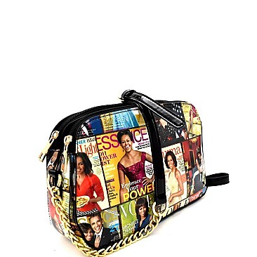 Multi-Compartment Magazine Print Patent Cross Body OA2702-LP