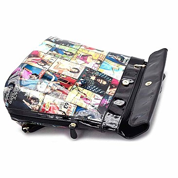 Obama Magazine Print Fold Down Flap Fashion Backpack