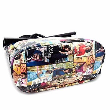 Obama Magazine Print Fold Down Flap Fashion Backpack