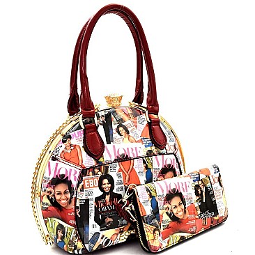 OBAMA BAGS, Jewel-Top Frame Satchel Wallet SET