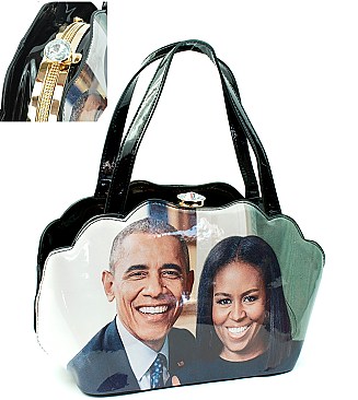 OBAMA PRINT SHELL FRAME -JEWEL TOP SATCHEL
