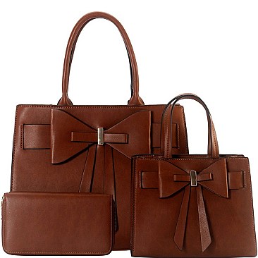 3 in 1 Bow Accent Twin Satchel Wallet Value SET