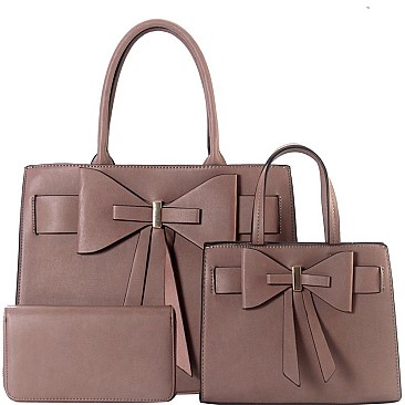 3 in 1 Bow Accent Twin Satchel Wallet Value SET