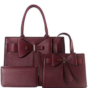 3 in 1 Bow Accent Twin Satchel Wallet Value SET